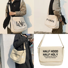 Large Capacity Crossbody Bag for Women Text Pattern Shopper Purse