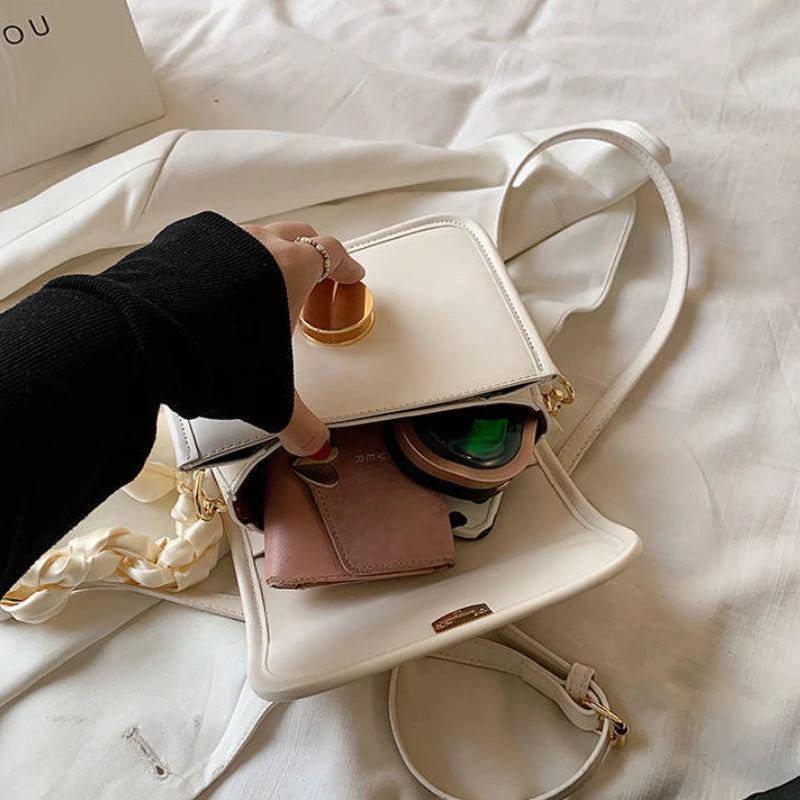 Crossbody Bag Women Solid Ribbons Sweet OL Small Tote Casual Travel Shoulder