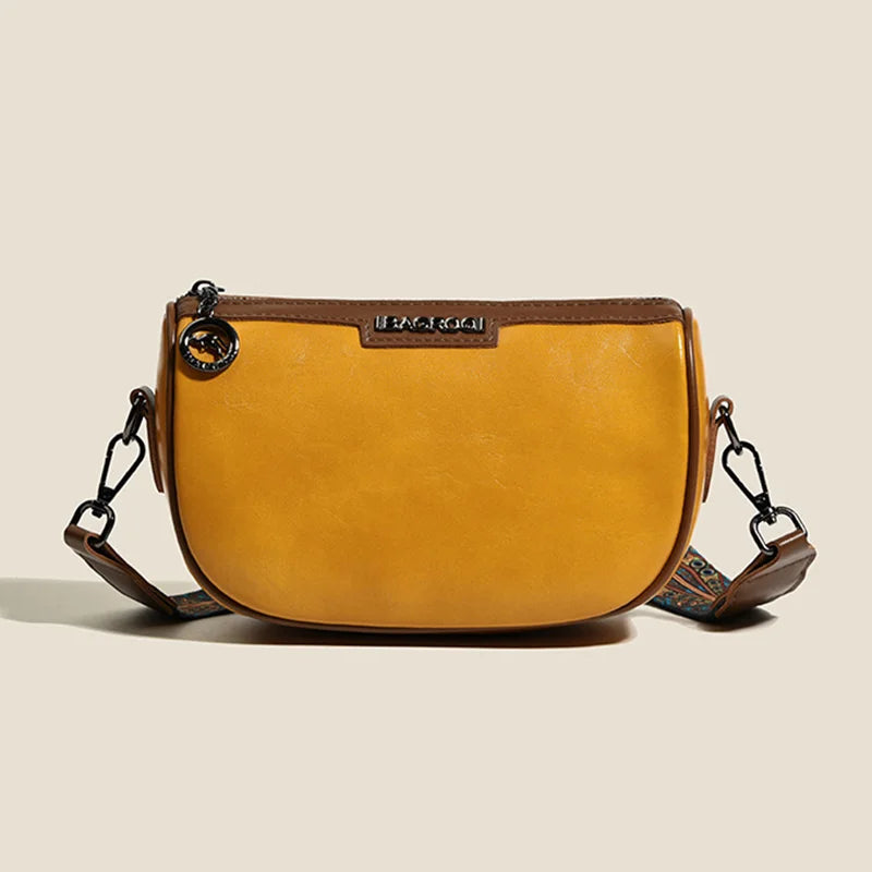 Women's Leather Crossbody Bag with Wide Strap