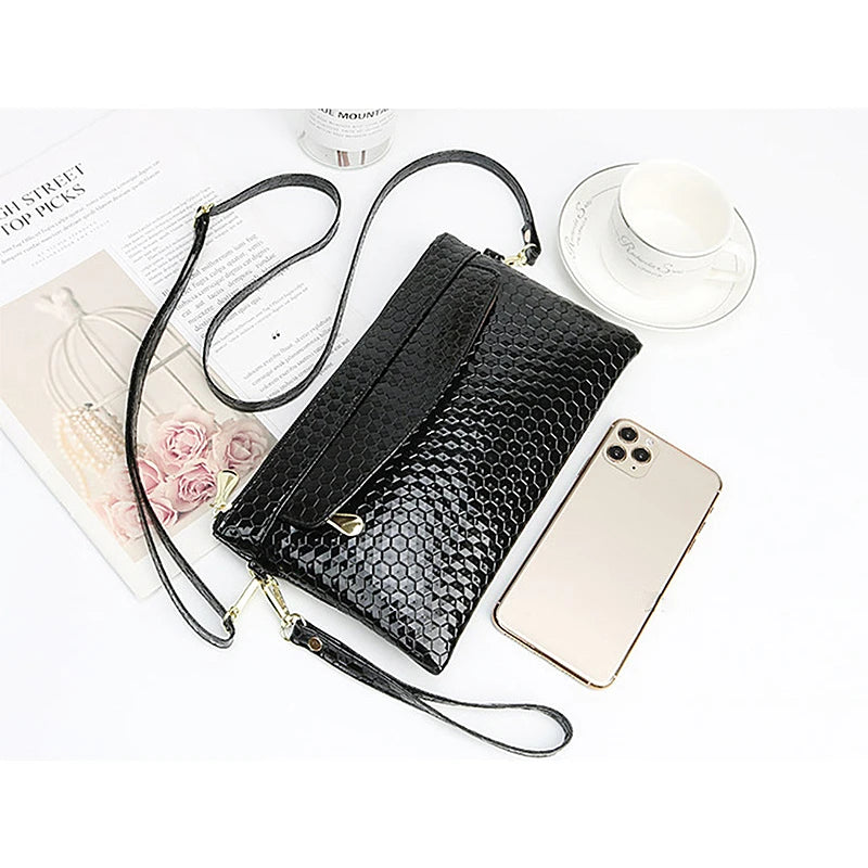 Women's PU Lattice Shoulder Bag with Wrist Strap