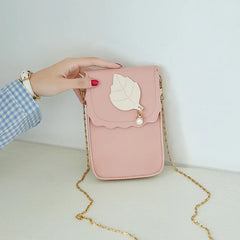 Leaf Mobile Phone Bag College Wind Purse Key Case Messenger Bag PU Shoulder Bag