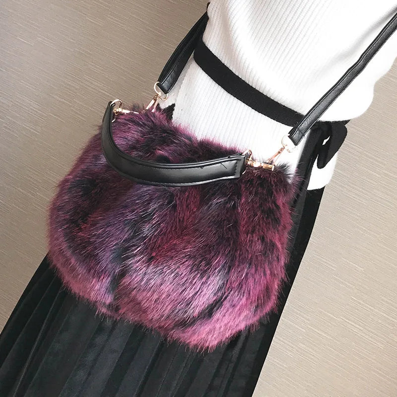 Plush Crossbody Bucket Bag Retro fur Shoulder Bag
