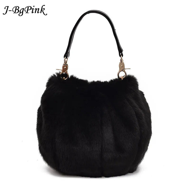 Plush Crossbody Bucket Bag Retro fur Shoulder Bag