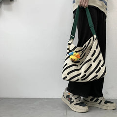 Canvas Crossbody Bag Large Capacity Zipper Line Schoolbag