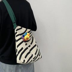 Canvas Crossbody Bag Large Capacity Zipper Line Schoolbag