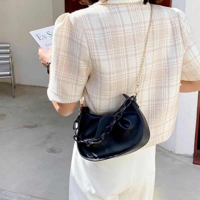 Women Crossbody Bag Pleated Square Handbag Soft PU Leather Shoulder Bag