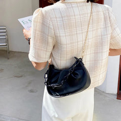 Women Crossbody Bag Pleated Square Handbag Soft PU Leather Shoulder Bag