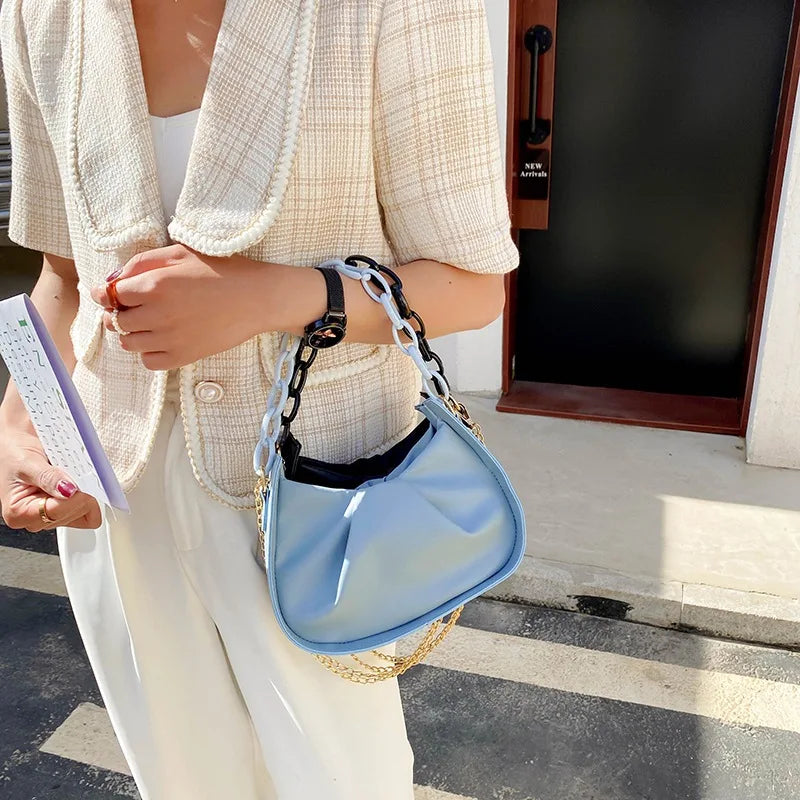 Women Crossbody Bag Pleated Square Handbag Soft PU Leather Shoulder Bag