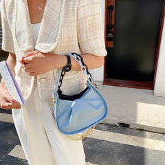 Women Crossbody Bag Pleated Square Handbag Soft PU Leather Shoulder Bag
