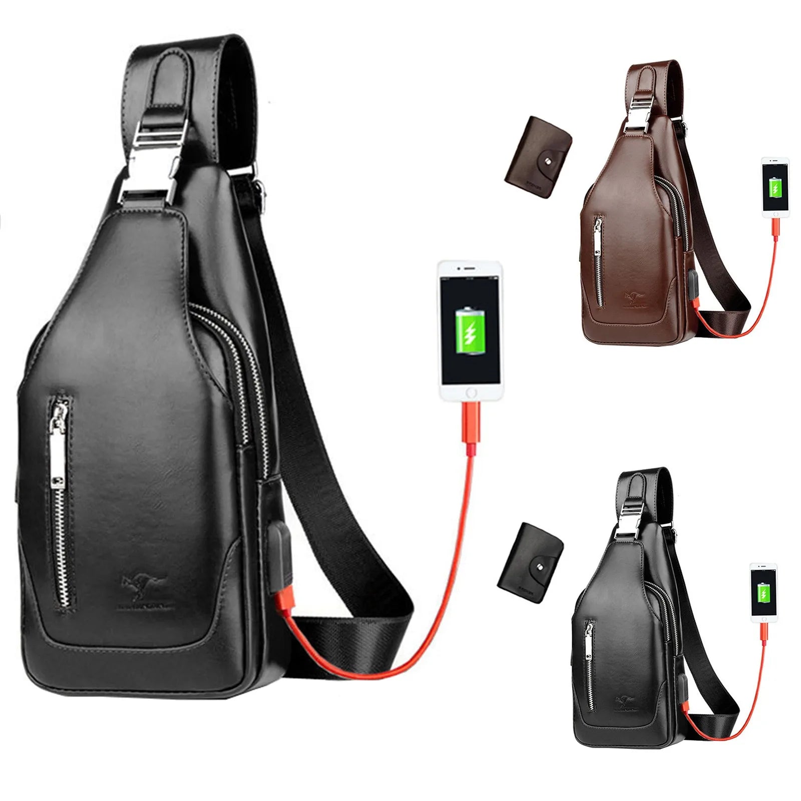 Men's Crossbody Phone Bag Chest Sling Bag with Headphone Jack