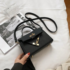 Small Solid PU Leather Shoulder Messenger Flap Handbag Female