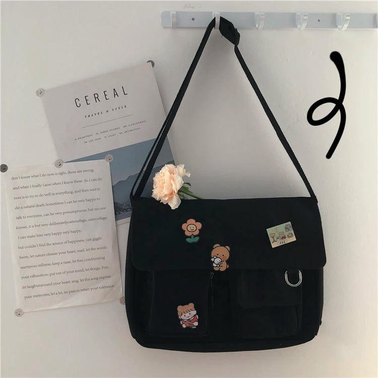 Sweet Printed Canvas Messenger Bag Women Casual Crossbody Shoulder Pouch
