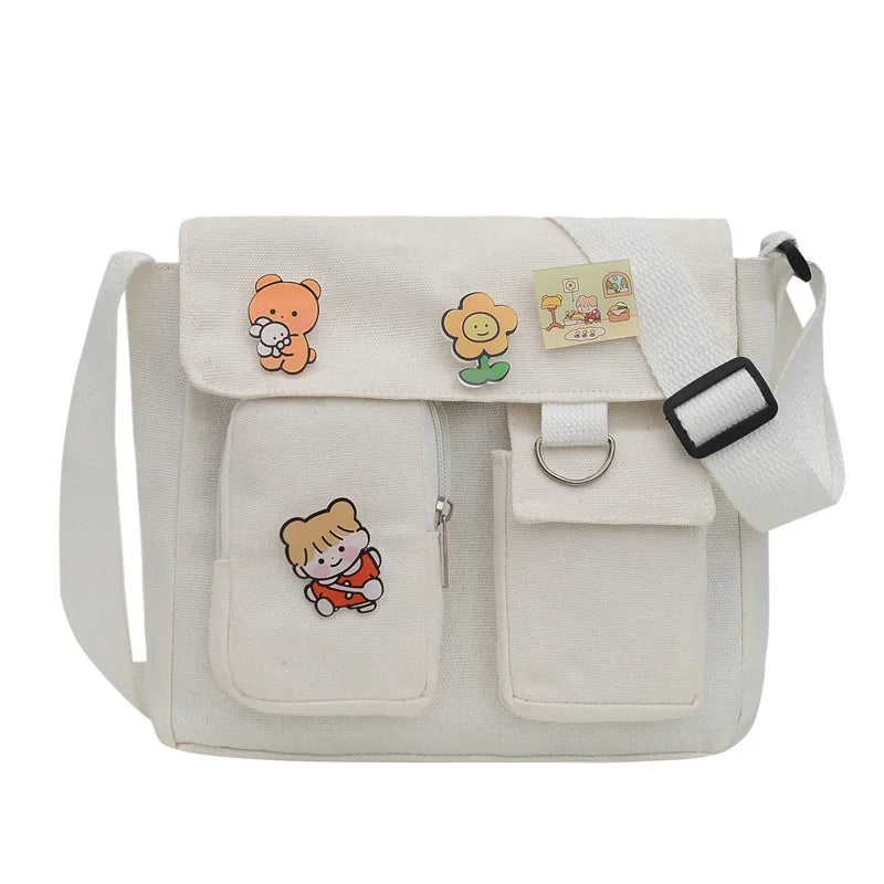 Sweet Printed Canvas Messenger Bag Women Casual Crossbody Shoulder Pouch