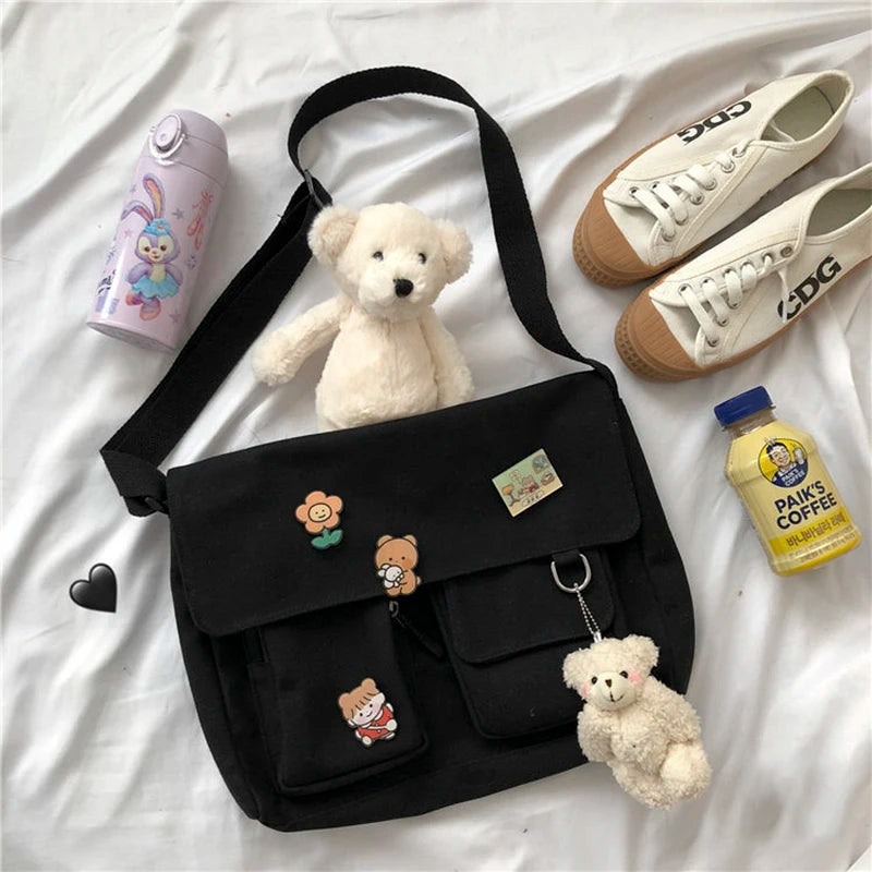 Sweet Printed Canvas Messenger Bag Women Casual Crossbody Shoulder Pouch