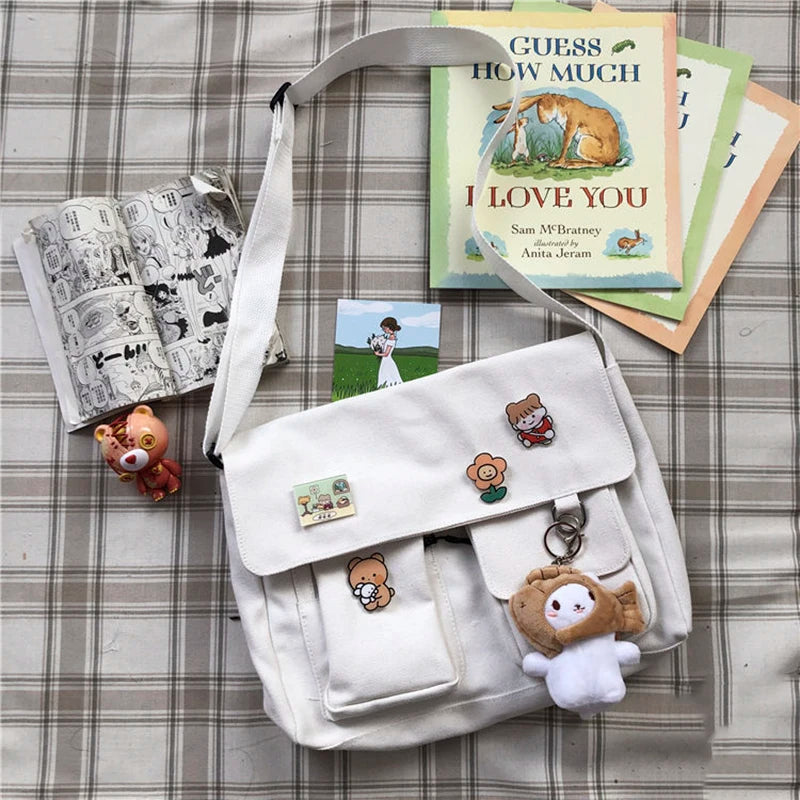 Sweet Printed Canvas Messenger Bag Women Casual Crossbody Shoulder Pouch
