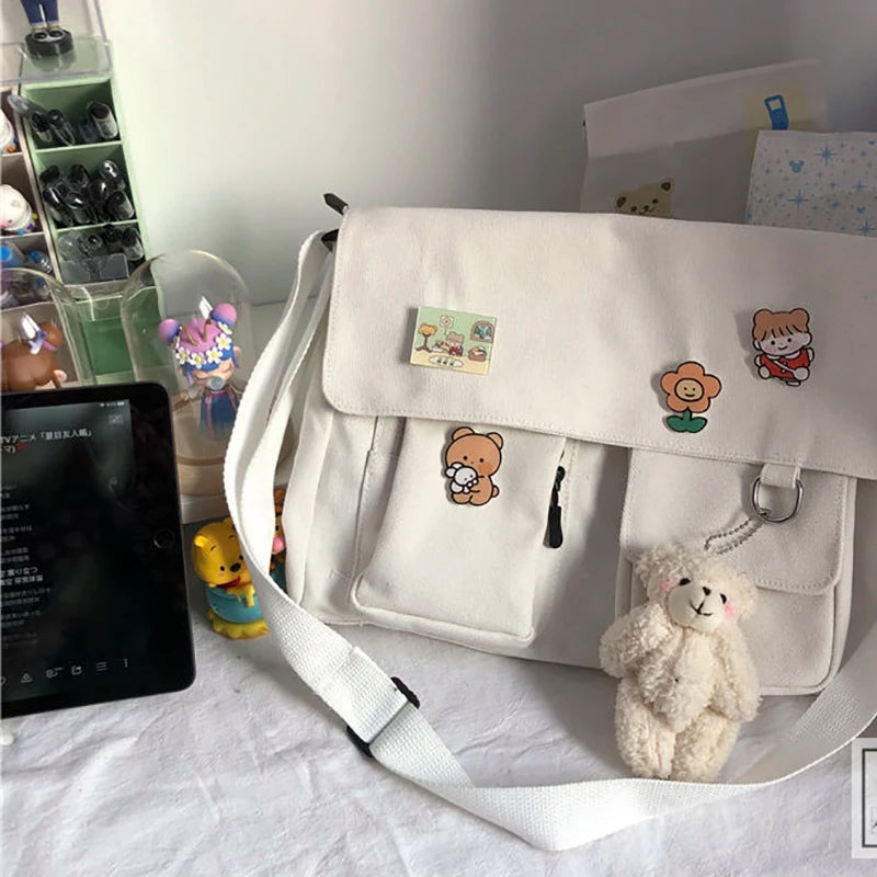 Sweet Printed Canvas Messenger Bag Women Casual Crossbody Shoulder Pouch