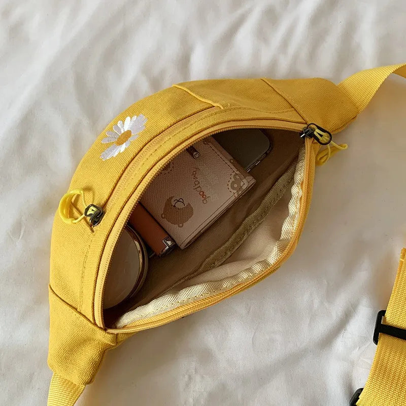 Canvas Waist Bag Women Leisure Fanny Pack Letter Bum Bag Crossbody Chest Bag