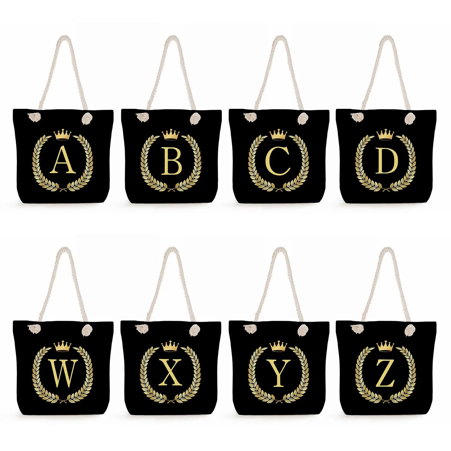 Crown 26 Letter Series Print Handbags Thick Rope Shoulder Bag for Women