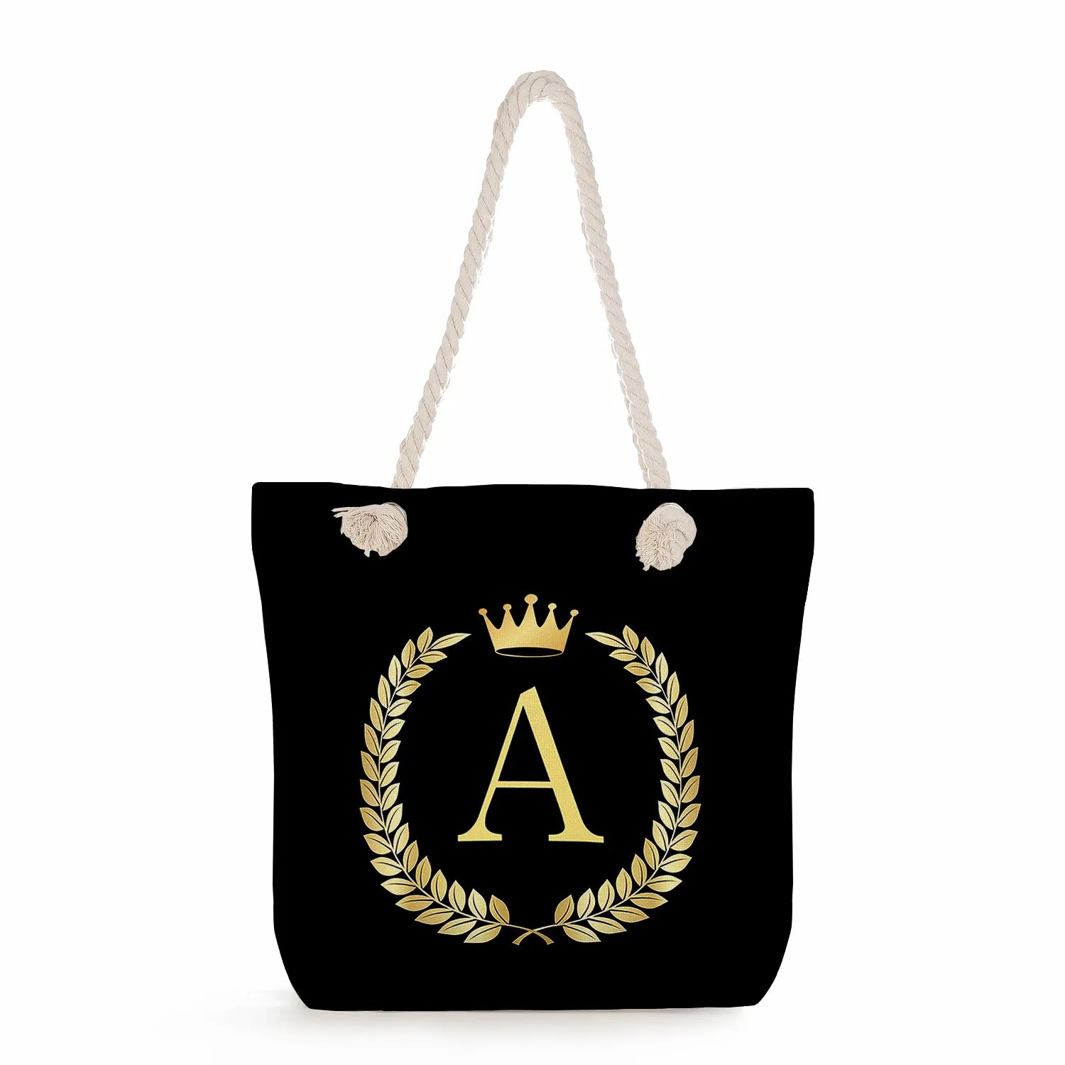 Crown 26 Letter Print Handbags Thick Rope Shoulder Bag Totebags For Women