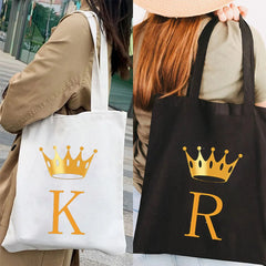 Golden Alphabet Women Shopper Bag Canvas Tote Shoulder Lady Shopping Bag