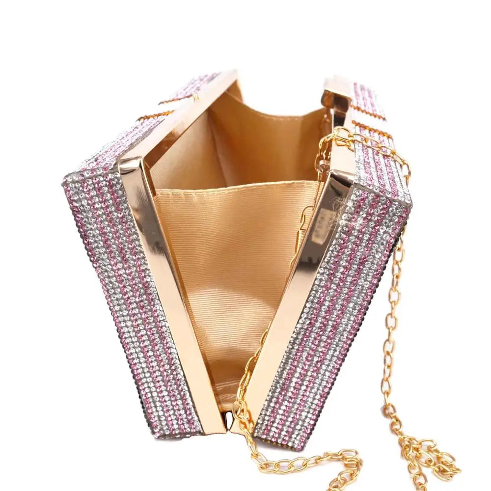 Crystal Box Clutches Pink Dollar Money Party Purse Shoulder Bags for Ladies