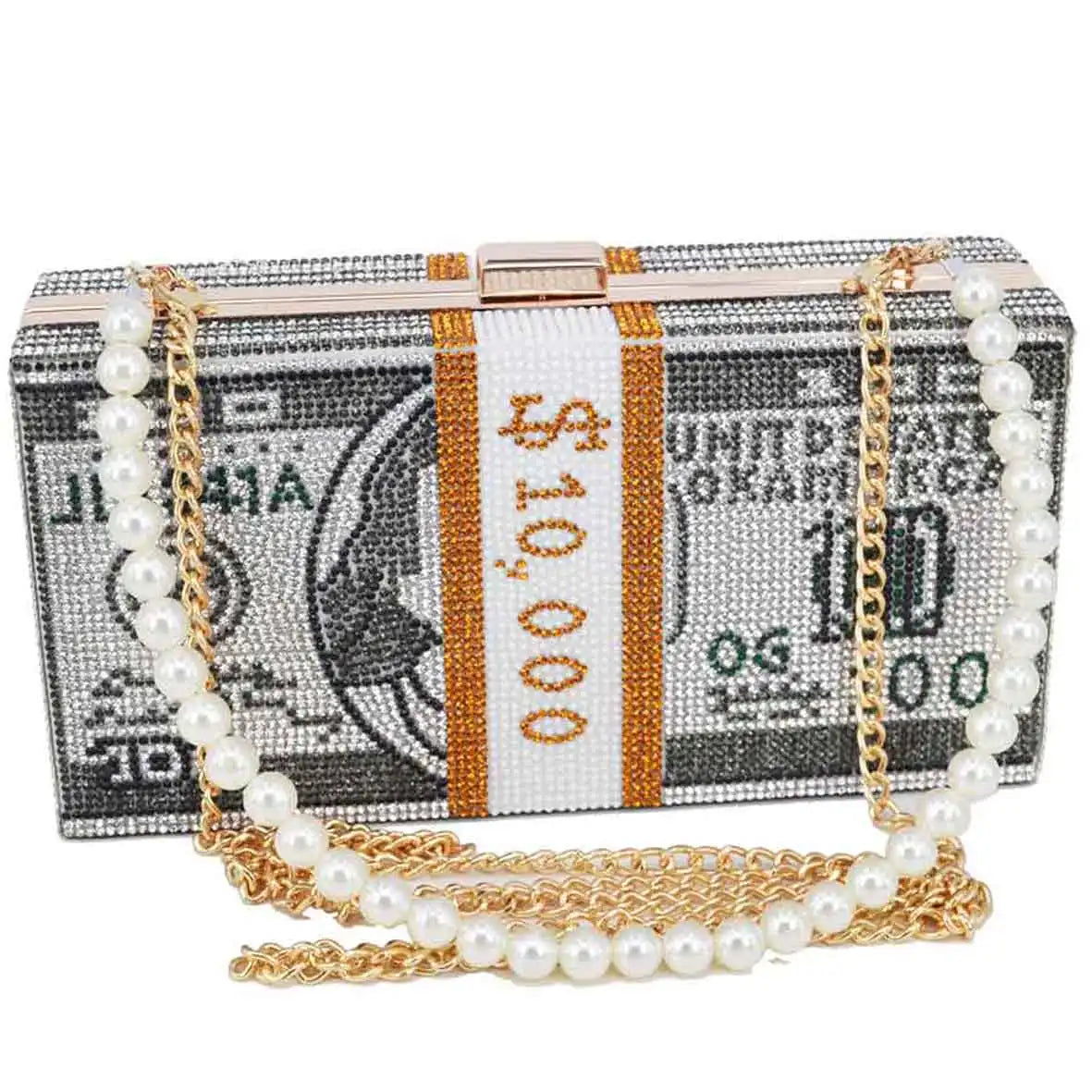 Crystal Box Clutches Pink Dollar Money Party Purse Shoulder Bags for Ladies