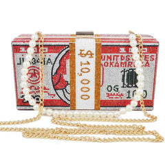 Crystal Box Clutches Pink Dollar Money Party Purse Shoulder Bags for Ladies