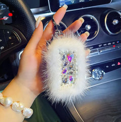 Crystal Diamond Key Case Protective Leather Key Bag Plush Car Key Bag