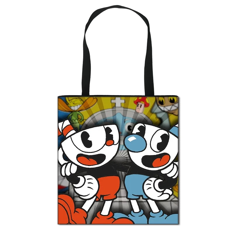 Cuphead Mugman Girls Women Handbag Shoulder Bag Large Capacity Shopping Bags