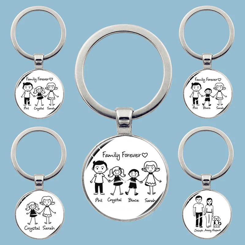 Family Photo Keychain Mom Dad Daughter Son Pet Trinket Backpack Accessories