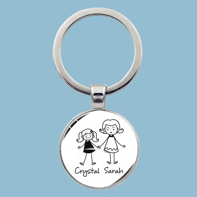 Family Photo Keychain Mom Dad Daughter Son Pet Trinket Backpack Accessories