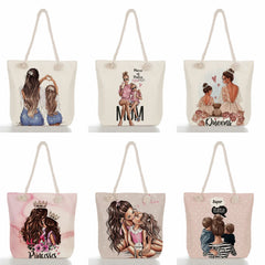 Mother & Baby Cartoon Print Handbag - Foldable Tote Bag