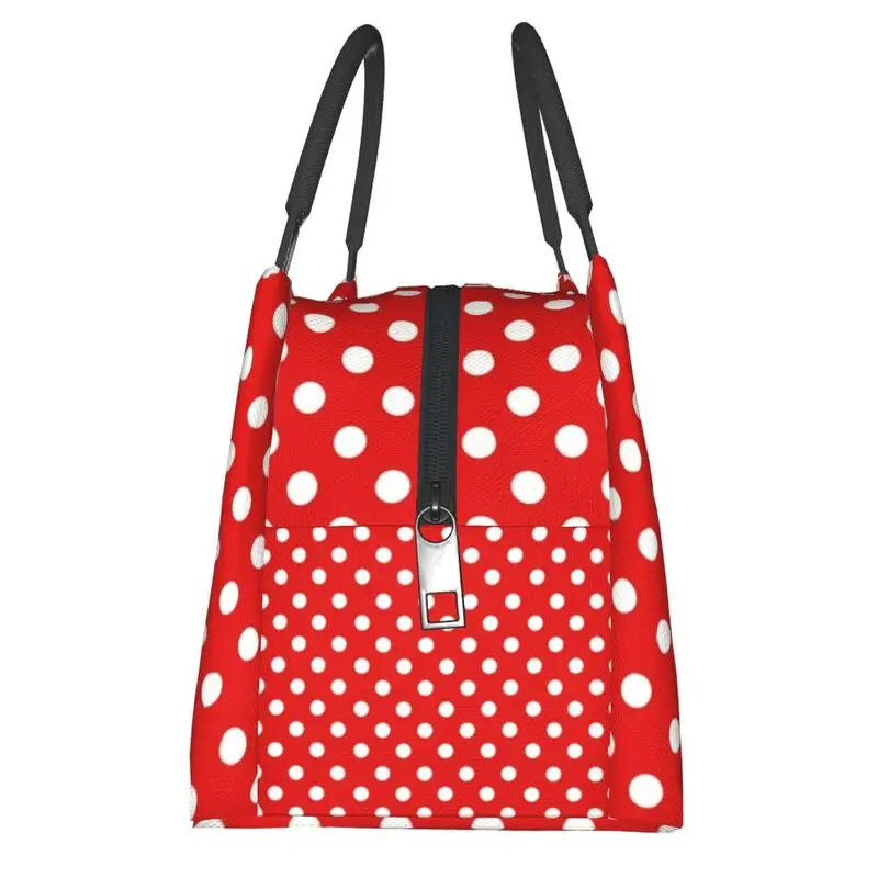 Red Polka Dots Lunch Bag Insulated Cooler for Picnic Work Travel