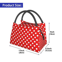 Red Polka Dots Lunch Bag Insulated Cooler for Picnic Work Travel