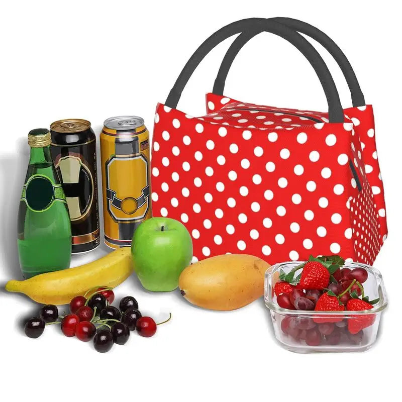 Red Polka Dots Lunch Bag Insulated Cooler for Picnic Work Travel