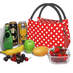 Red Polka Dots Lunch Bag Insulated Cooler for Picnic Work Travel