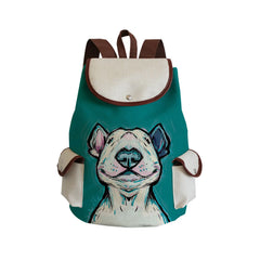 Funny Bull Terrier Dog Print Women Backpack Casual Linen School Traveling Pack