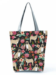Floral Pet Dog Cat Print Women Tote Handbags