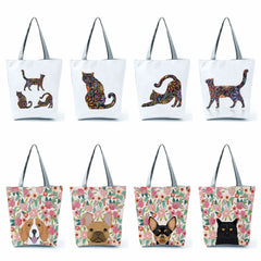 Floral Pet Print Women Tote Handbag Casual Travel Shoulder Bag