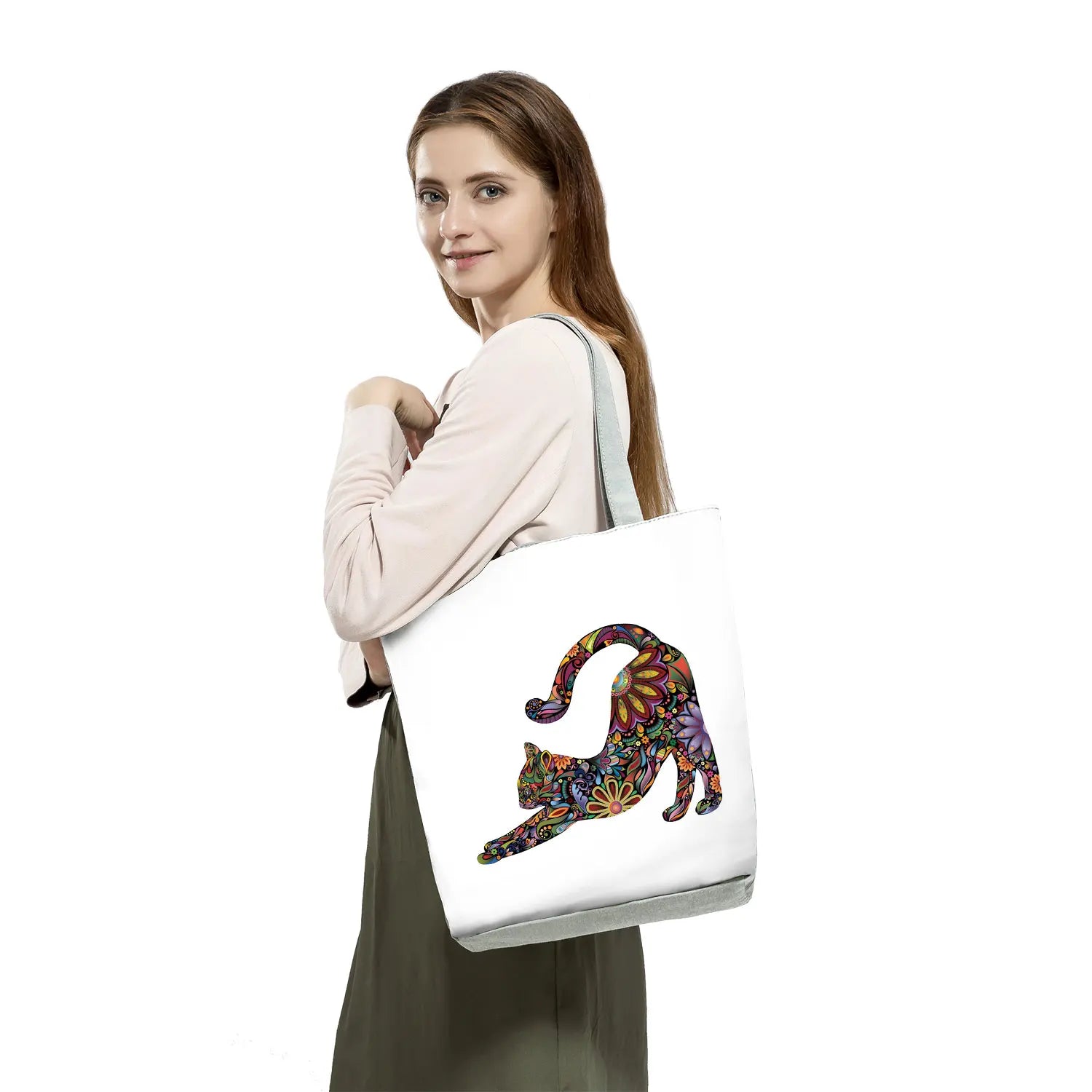 Floral Pet Print Women Tote Handbag Casual Travel Shoulder Bag
