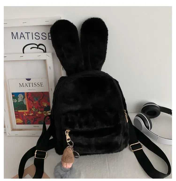 Bear Ears Fluffy Bunny Mini Backpack for Girls