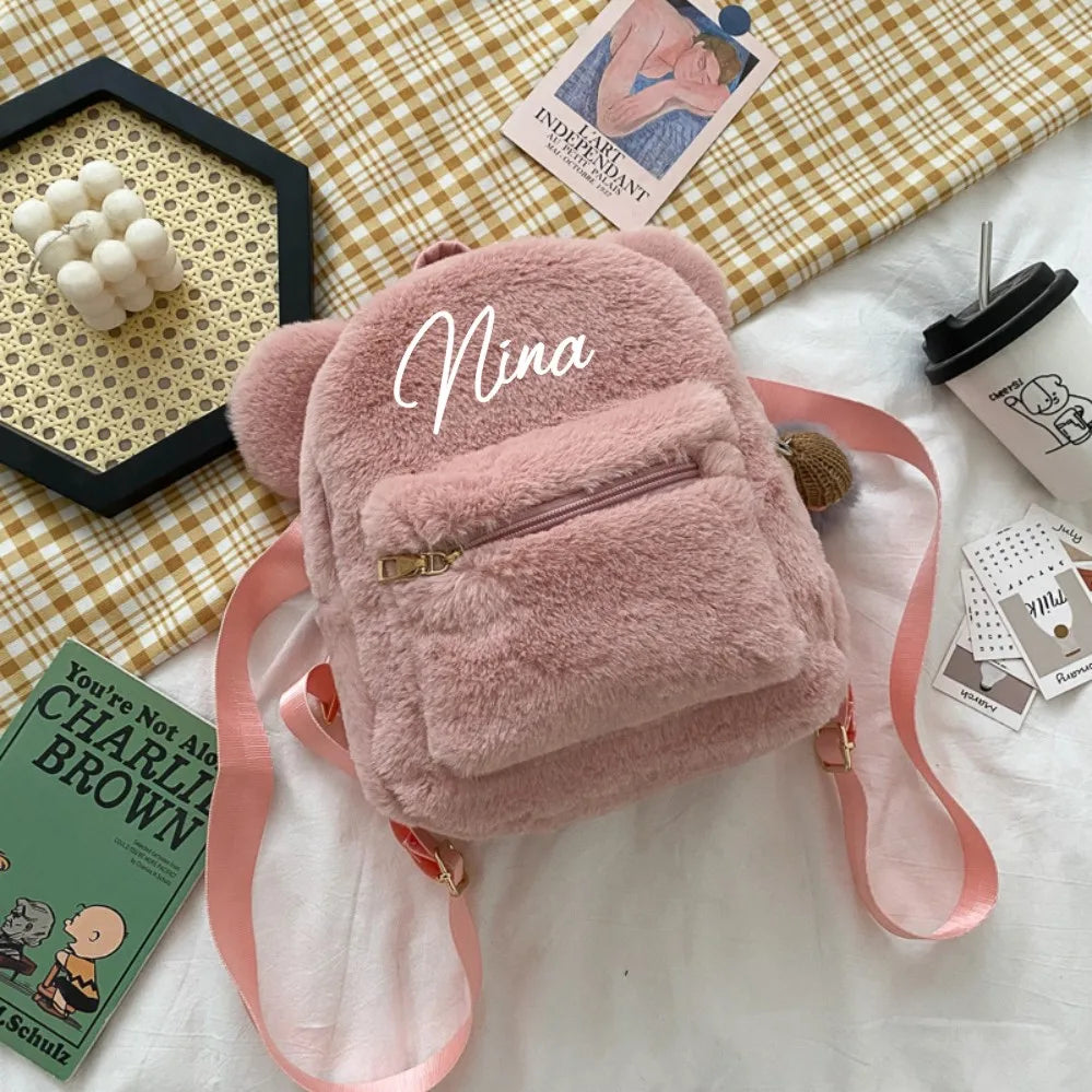 Bear Ears Fluffy Bunny Mini Backpack for Girls