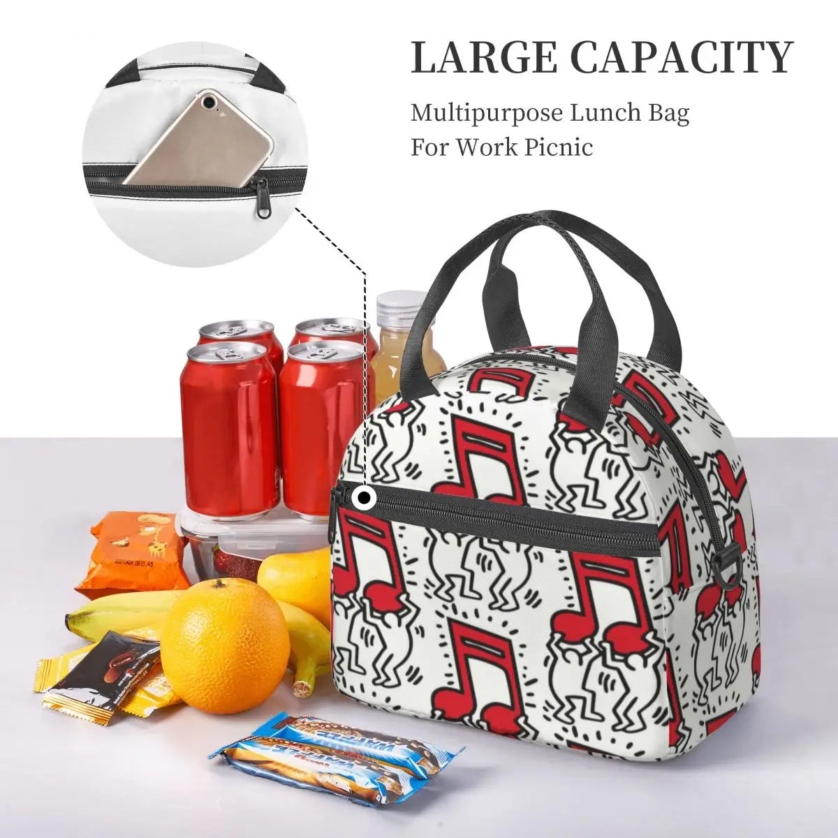 Keiths Haring Lunch Bag Insulated Thermal Cooler for Kids School