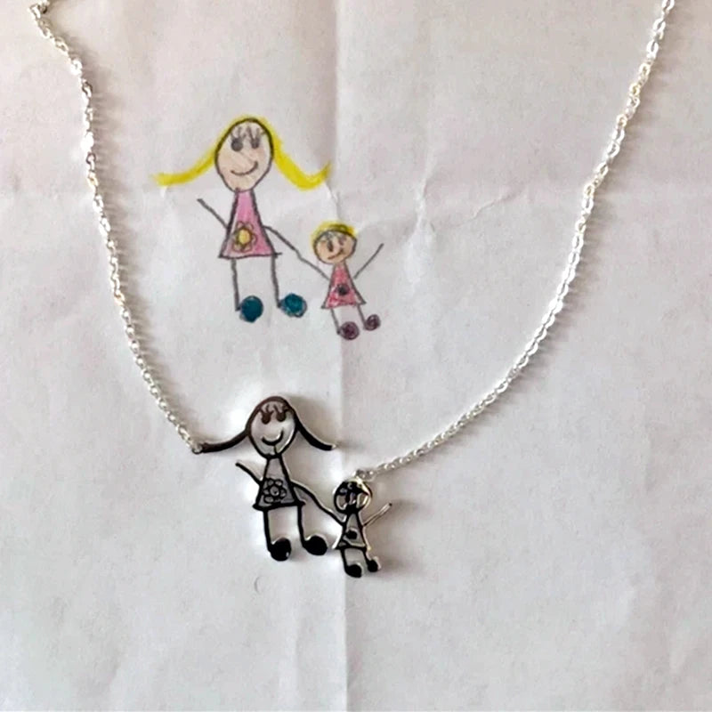 Kids Drawing Necklace Personalized Children Artwork Pendant