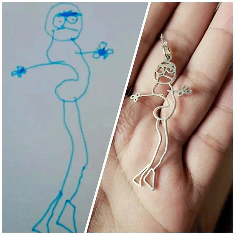 Kids Drawing Necklace Personalized Children Artwork Pendant