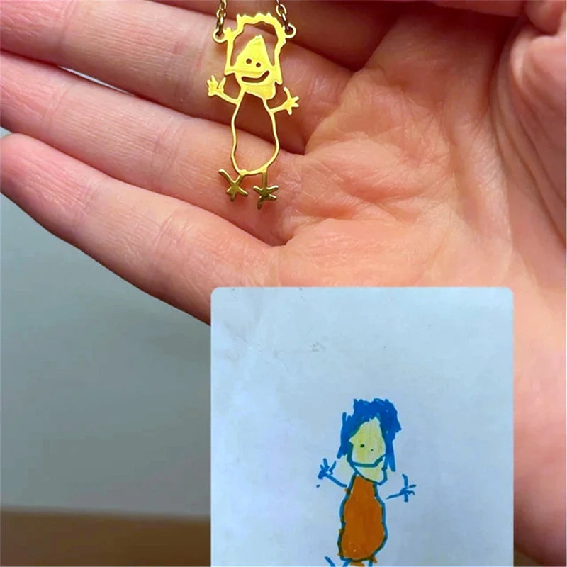Kids Drawing Necklace Personalized Children Artwork Pendant