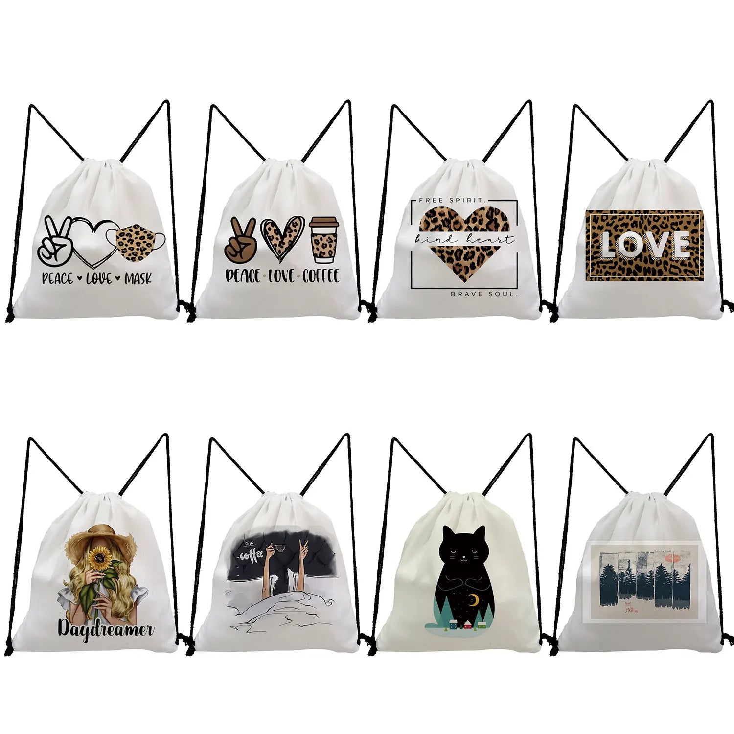 Leopard Print Backpack Drawstring Pocket School Book Bag