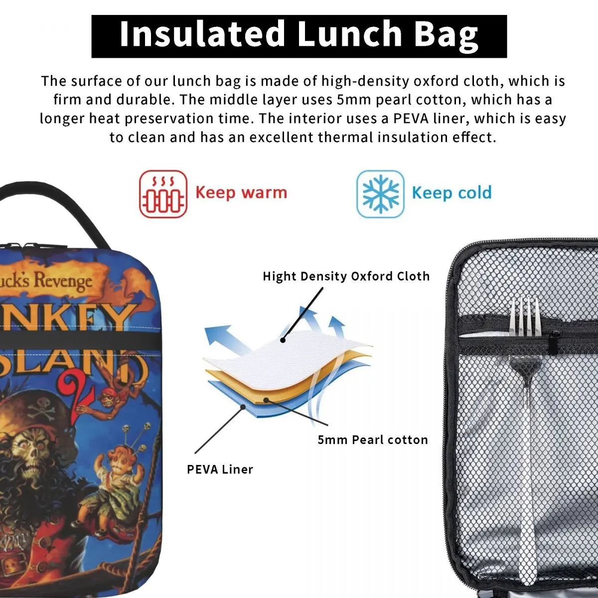 Monkey Island Lunch Bag Women Thermal Insulated Lunch Box for Adult Office