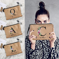 Cosmetic Bags Travel Organizer Linen Zipper Pouch Bridesmaid Clutch