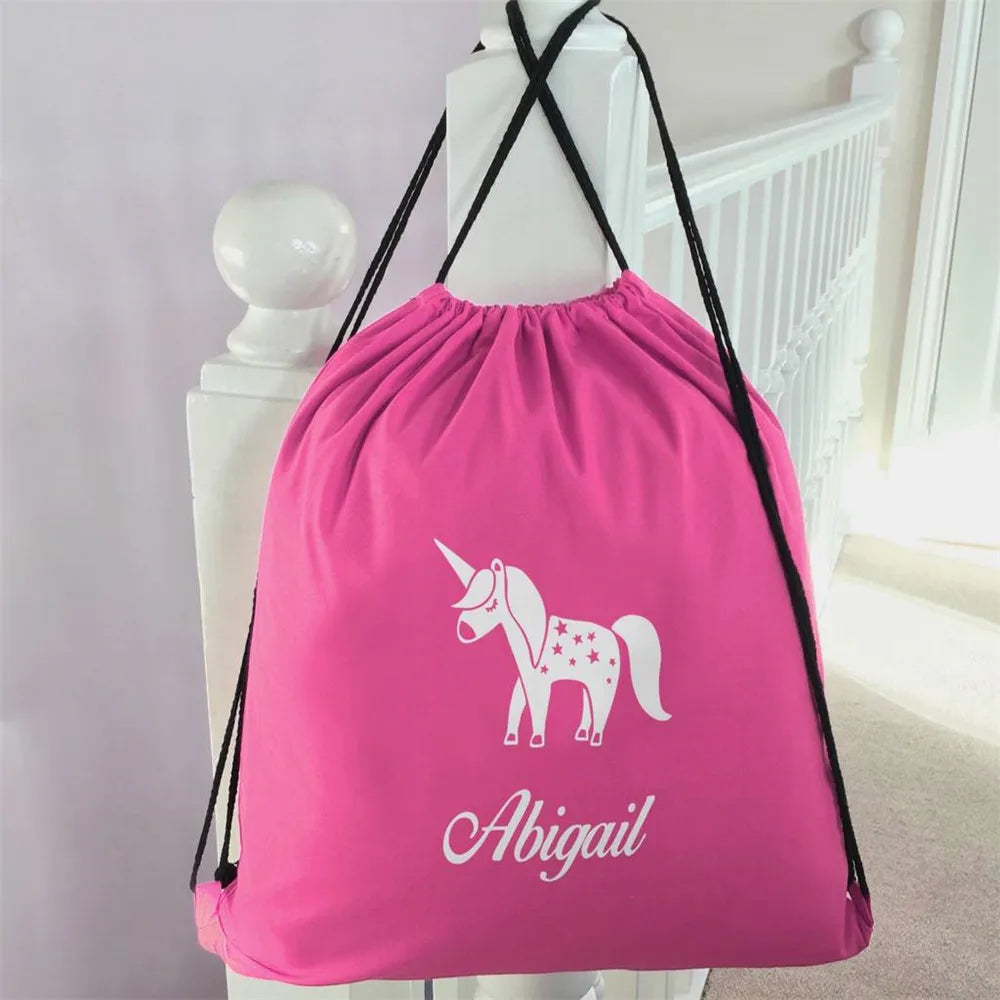 Personalized Kids Drawstring Swim Bag - Waterproof School Sports Supplies